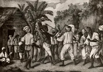 Combattimento con bastoni tra inglesi e francesi neri sull