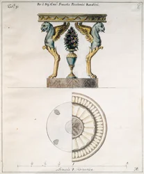 Tavolino da caffè progettato da Agostino Fantastici (1782-1845) per Francesco Piccolomini Bandini, disegno, Italia
