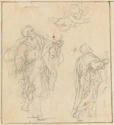 Un apostolo guidato da un angelo (gesso nero su carta vergata)