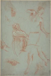 Foglio di Studi con Figure, Mani e Piedi