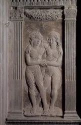 Gemelli rappresentati dai gemelli, da una serie di rilievi che raffigurano i simboli planetari e i segni dello zodiaco, c.1450