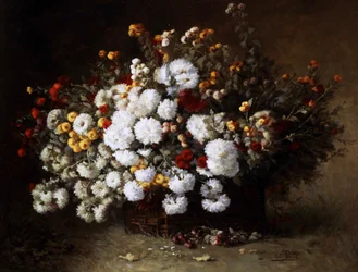 Natura morta con fiori (astri). Dipinto di Aime Perret (1847-1927) Collezione privata.