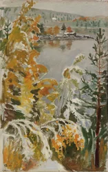 Paesaggio autunnale, prima nevicata