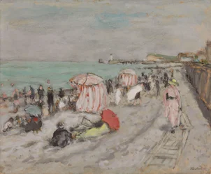 Sulla spiaggia (olio su carta appoggiato su tavola)