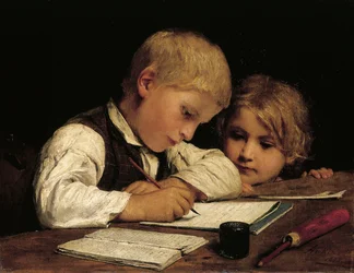 Ragazzo che scrive con sua sorella, 1875