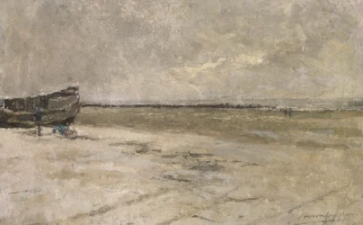 Spiaggia, tempo grigio, scena di spiaggia a De Panne
