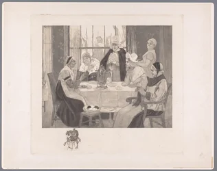 Gruppo di donne in costume a tavola