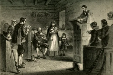 Culto pubblico a Plymouth da parte dei Pellegrini, 1877