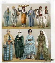 Costumi turchi del XIX secolo. Illustrazione in "Il costume storico" di Racinet