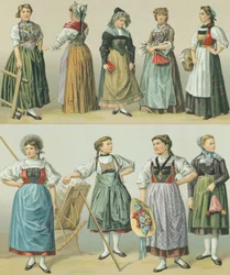 Costumi dei Cantoni, illustrazione da The Complete Costume History di Racinet Auguste