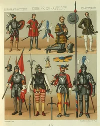 Illustrazione di armature di guerrieri europei