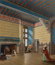 Interno di una dimora francese del XV secolo, litografia di Charpentier da Le Costume historique