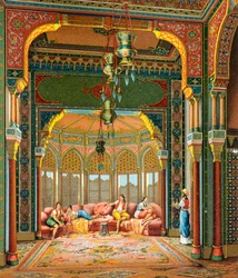 Interno di un edificio turco, illustrazione da Complete Costume History di Auguste Racinet