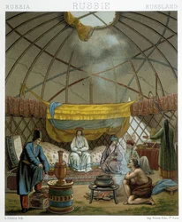 Kalmyk (nomadi russi) nella loro yurta