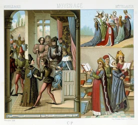 Medioevo: la corte reale, le nobildonne, le donne istruite - in "Le costume historique" di Racinet