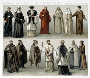 Costumi monastici in Europa dal XV al XVIII secolo. Illustrazione in «Il costume storico» di Racinet