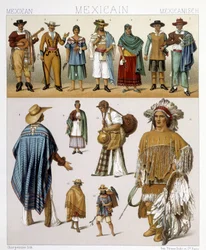 Costumi tradizionali messicani. Illustrazione in "Il costume storico" di Racinet