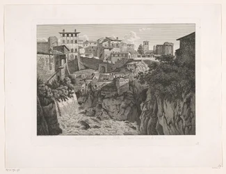Veduta di Tivoli, con il tempio di Vesta in lontananza