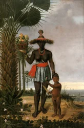Francese: Portrait de femme noire avec enfant et panier Donna americana