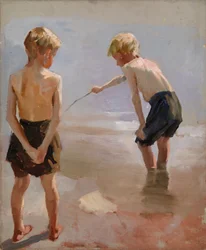 Ragazzi che giocano sulla riva, studio