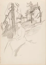 Schizzo di paesaggio, donna in primo piano