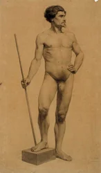 Uomo nudo in piedi, studio accademico