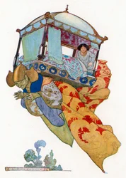 La principessa raccontò come, la notte precedente, il letto fosse stato preso e trasportato in... (litografia a colori)
