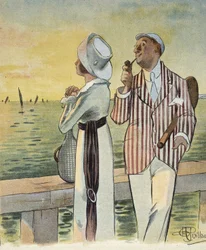 Flirt al crepuscolo - disegno di Albert Guillaume (1873-1942), in "Le Rire", agosto 1912