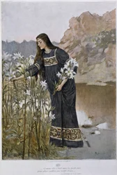 Una donna soffia su un iris, inizio del XX secolo