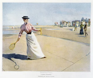 Partita di tennis su un prato - Spiaggia (Normandia?) - ill. di Albert Lynch