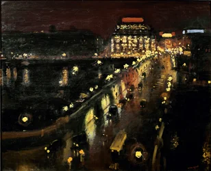 Il Pont Neuf a Parigi di notte con La Samaritaine illuminata sullo sfondo