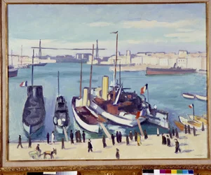 Il porto di Marsiglia con il ponte del traghetto
