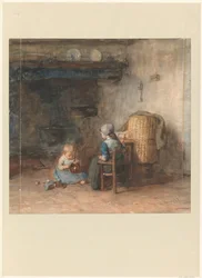 Due bambini in un interno contadino