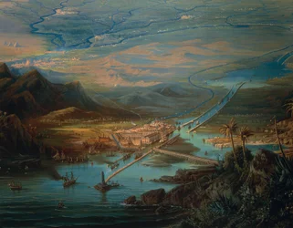 Veduta del Canale di Suez, di Albert Rieger, olio su tela