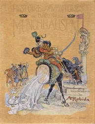 Copertina di "Storie e avventure del Barone di Munchausen" illustrata da A. Robida (1848 - 1926)