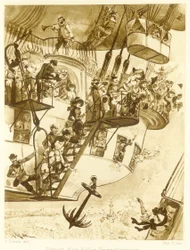 Partenza di un pallone transatlantico, da Le Vingtieme Siecle, pub. 1883
