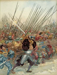 Quinta guerra italiana (1515-1516): Carica svizzera contro le armi di Francesco I e i suoi alleati veneziani a Marignano