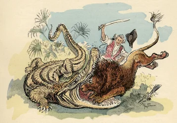 Illustrazione di Albert Robida in "Storia e avventure del Barone di Munchausen", H. Laurens Ed., fine XIX secolo