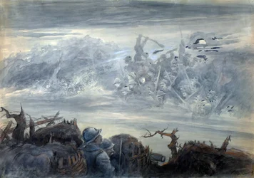 La battaglia delle ombre: poilus in una trincea che immaginano un assalto di soldati spettrali