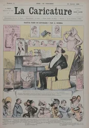 Omicidio o divorzio, copertina di «La Caricature» che raffigura Alexandre Dumas figlio (1824-95) come «esperto» di drammi matrimoniali, 1º gennaio 1880