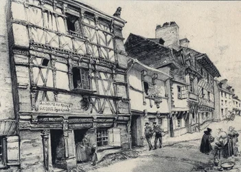 Rue Fardel a Saint Brieuc (Saint-Brieuc) - Vecchia Francia - Bretagna - testo, disegni e litografie, di Albert Robida (1848-1926) fine XIX secolo
