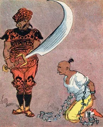 Il sultano ordina di tagliare la testa di Aladino Illustrazione di Albert Robida (1848-1926) per il racconto 