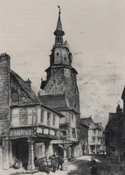 Il campanile di Dinan - Vecchia Francia - Bretagna - testo, disegni e litografie, di Albert Robida (1848-1926) non datato fine XIX secolo