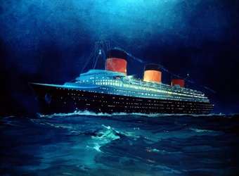 Transatlantico francese Normandia durante la traversata notturna, XX secolo