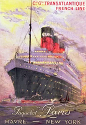 La "rotta Le Havre-Plymouth-New York" (litografia a colori)