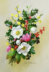 Ramo di rosa canina, agrifoglio, vischio e speronella