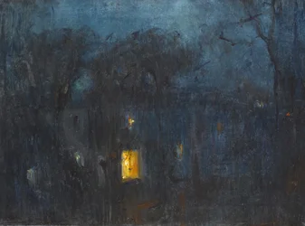 Casa di notte con una sola finestra illuminata