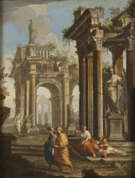 Pellegrini accanto a edifici classici, c.1710