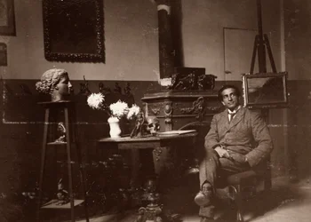 Lo scultore Mario Pelagatti nel suo studio, Firenze, 20/11/1920