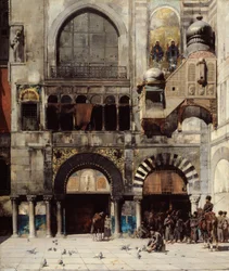 Cavalleria circassa in attesa del loro ufficiale comandante alla porta di un monumento bizantino; Memoria dell